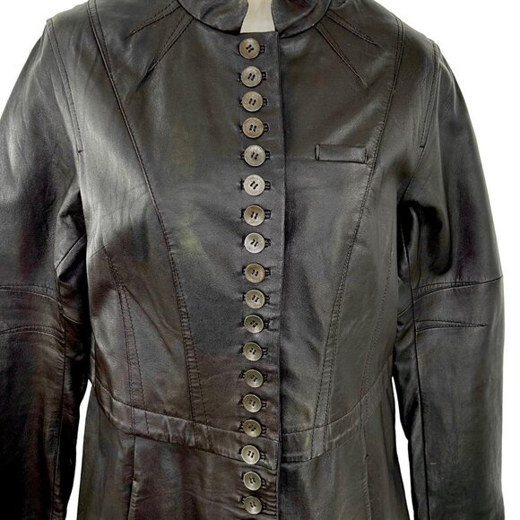 STUNNING HOSS INTROPIA LONG BROWN LEATHER JACKET COAT 40/8 MATRIX - Picture 2 of 6